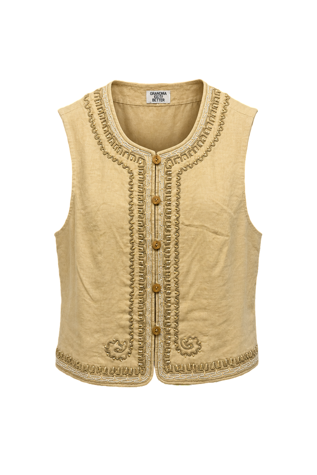 1970s Light Beige Cotton Vest - Front View
