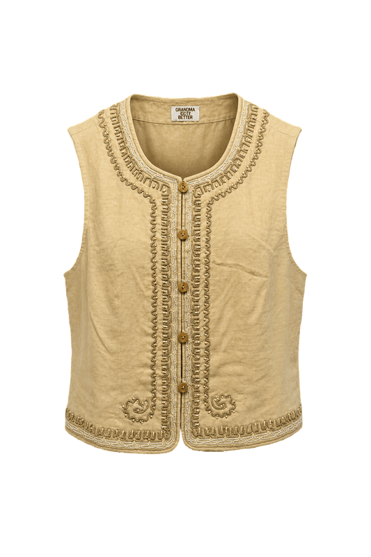 1970s Light Beige Cotton Vest - Front View