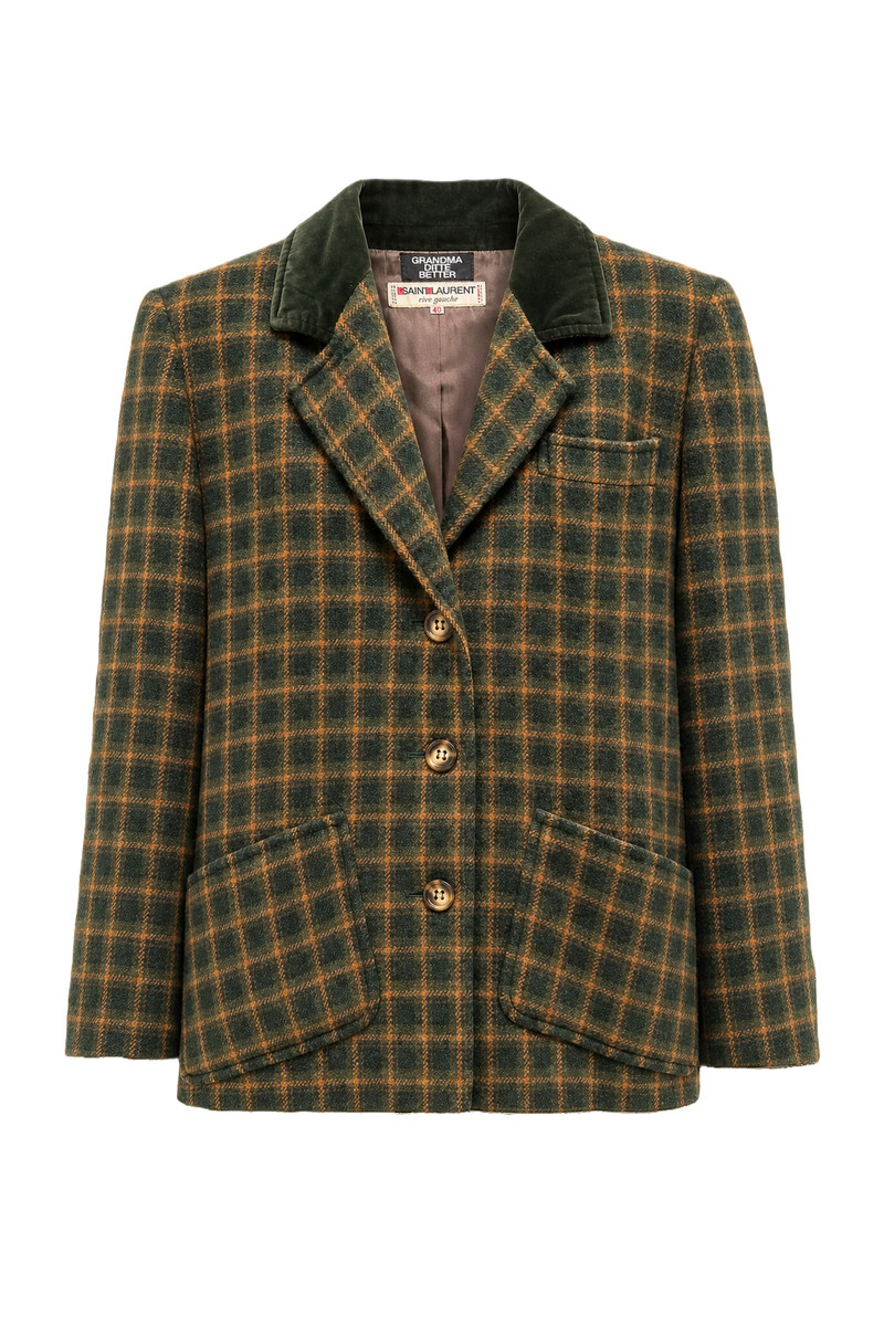 1970s Forest Green Wool Blend Blazer - Front View