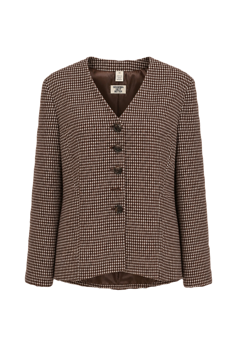 1980s Brown Wool Blend Blazer - Front View