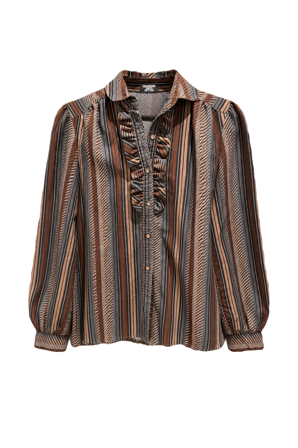 1980s Brown Striped Synthetic Blend Blouse - Front View