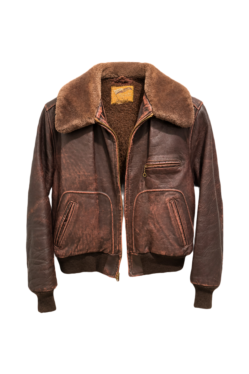 1940s Brown Leather Jacket - Front View