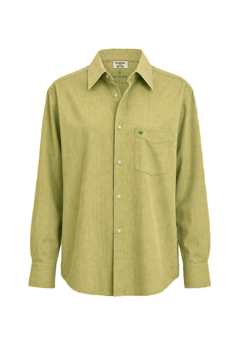 1980s Light Green Cotton Blend Shirt - Front View