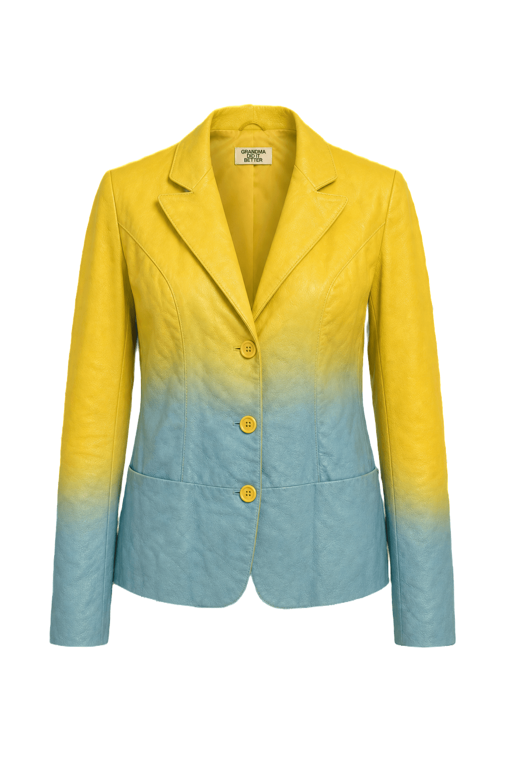 1980s Yellow Blue Leather Jacket - Front View