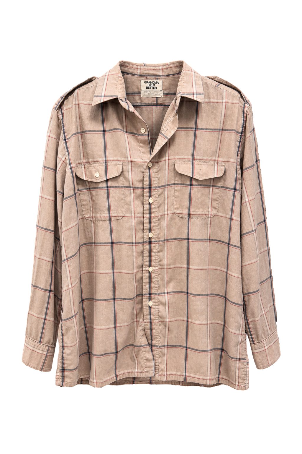1980s Beige Plaid Cotton Blend Shirt - Front View