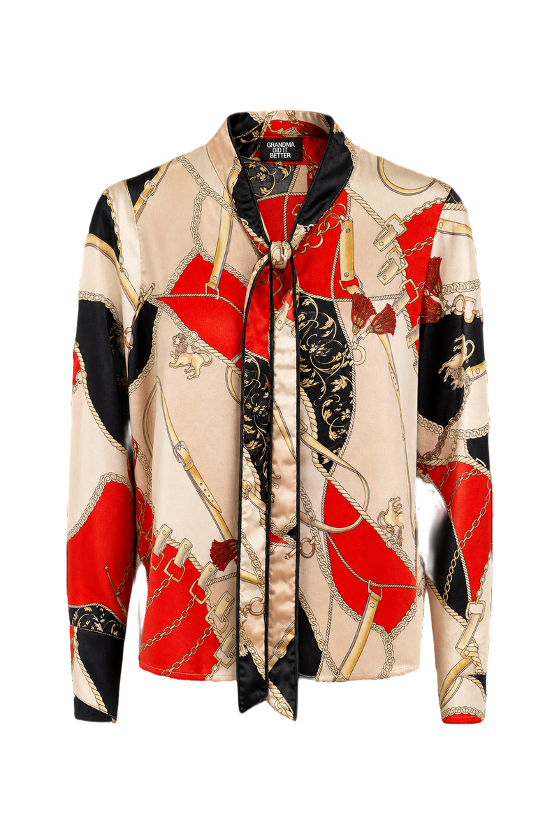 1980s Red Silk Blend Blouse - Front View