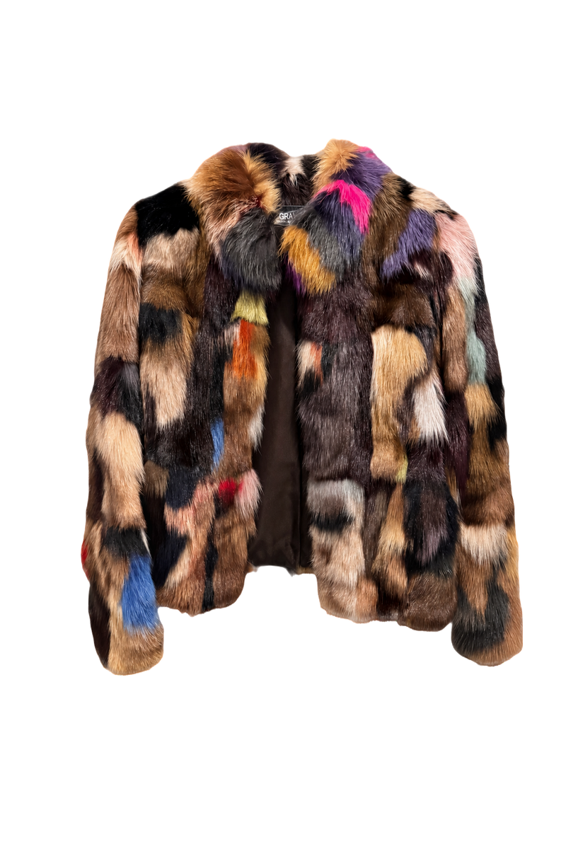 1990s Multicolor Fur Coat - Front View