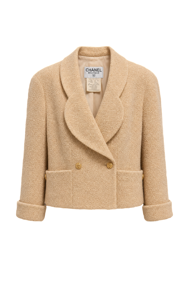 1980s Cream Wool Blend Blazer - Front View