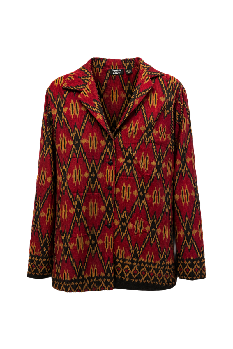 1980s Red Cotton Blouse - Front View