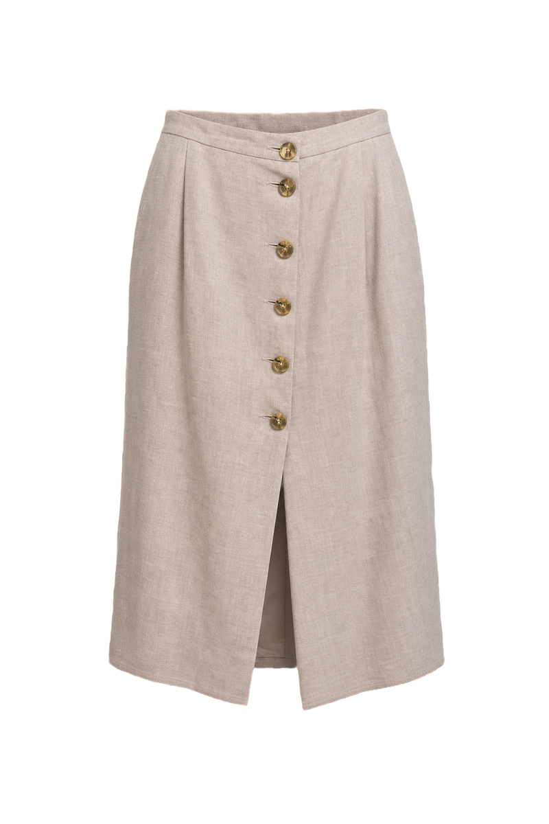 1960s Beige Linen Blend Womens Skirt - Front View