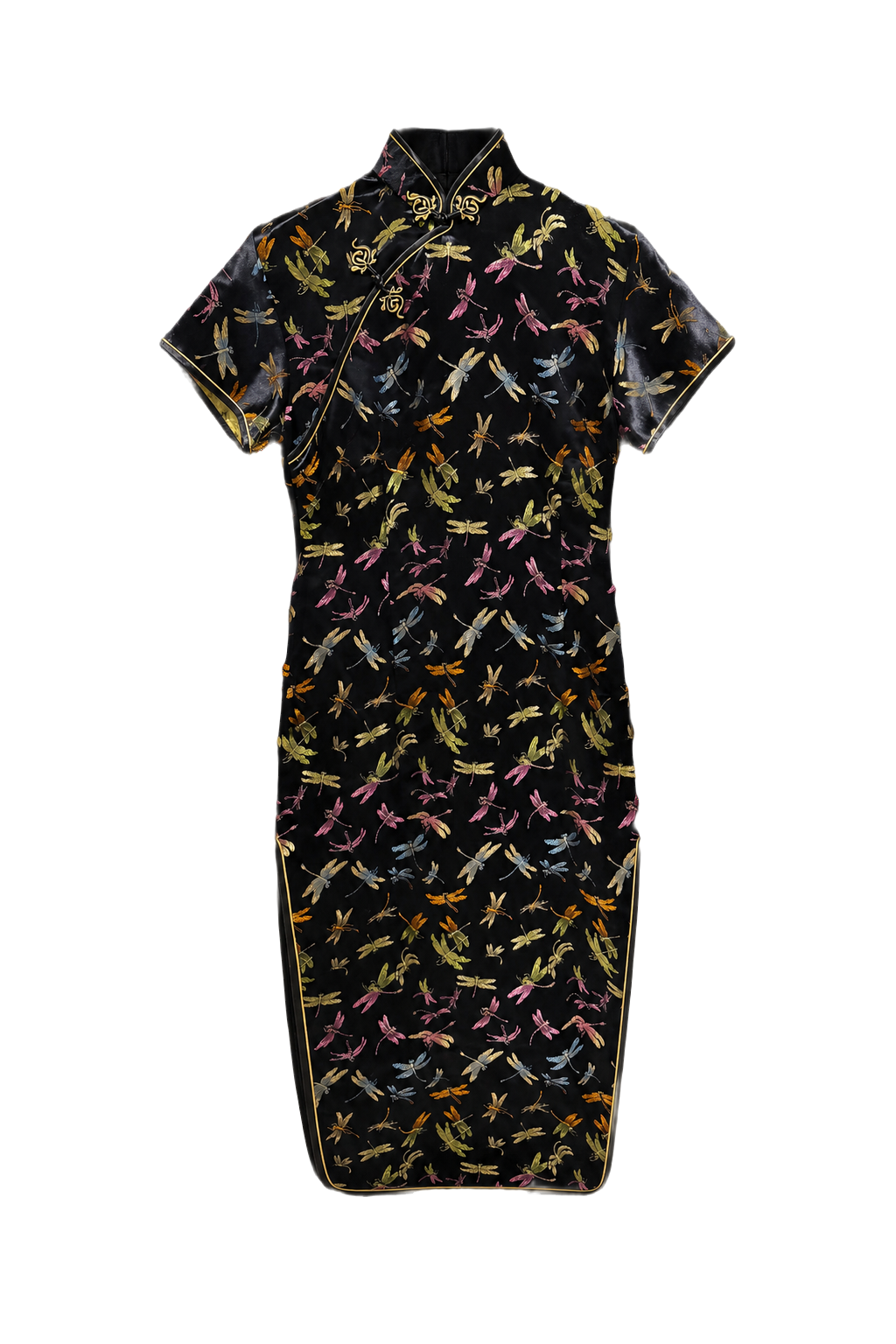 1970s Black Silk Cheongsam - Front View