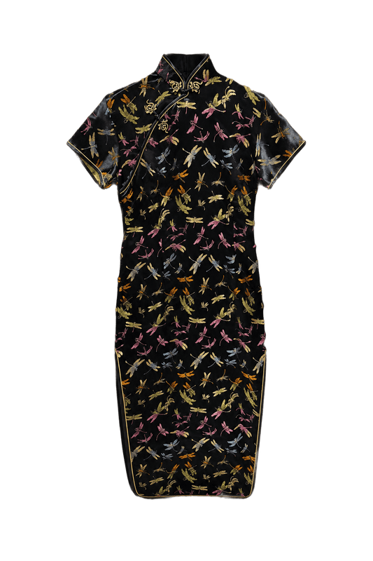 1970s Black Silk Cheongsam - Front View