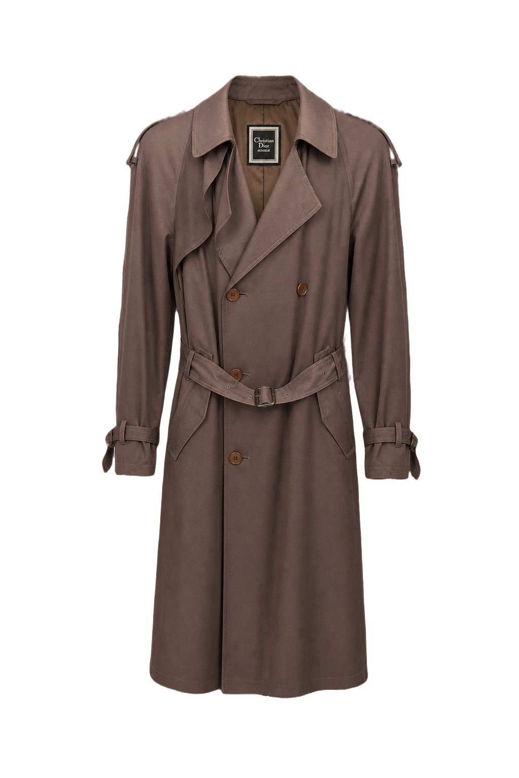 1980s Taupe Cotton Trench Coat - Front View