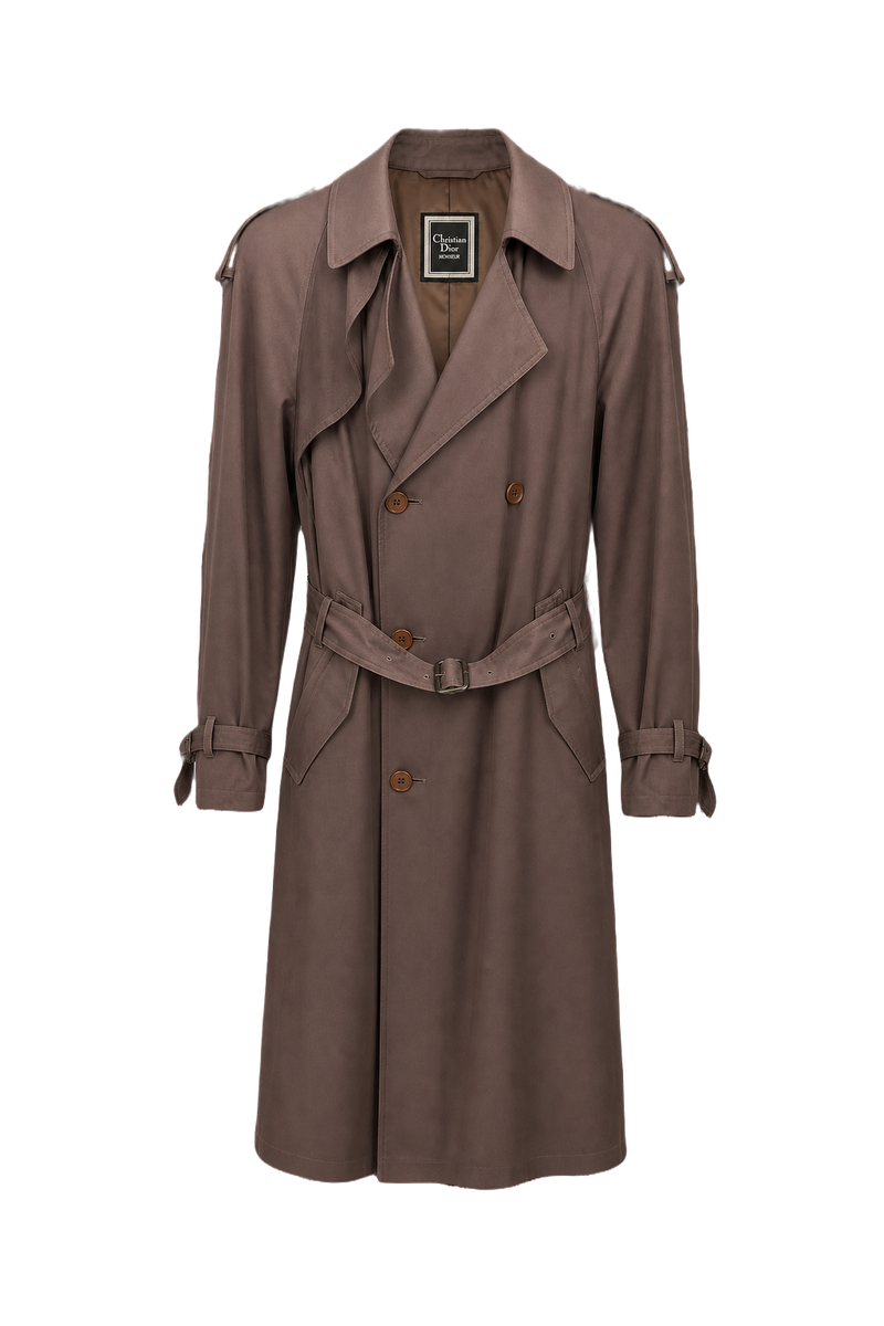 1980s Taupe Cotton Trench Coat - Front View
