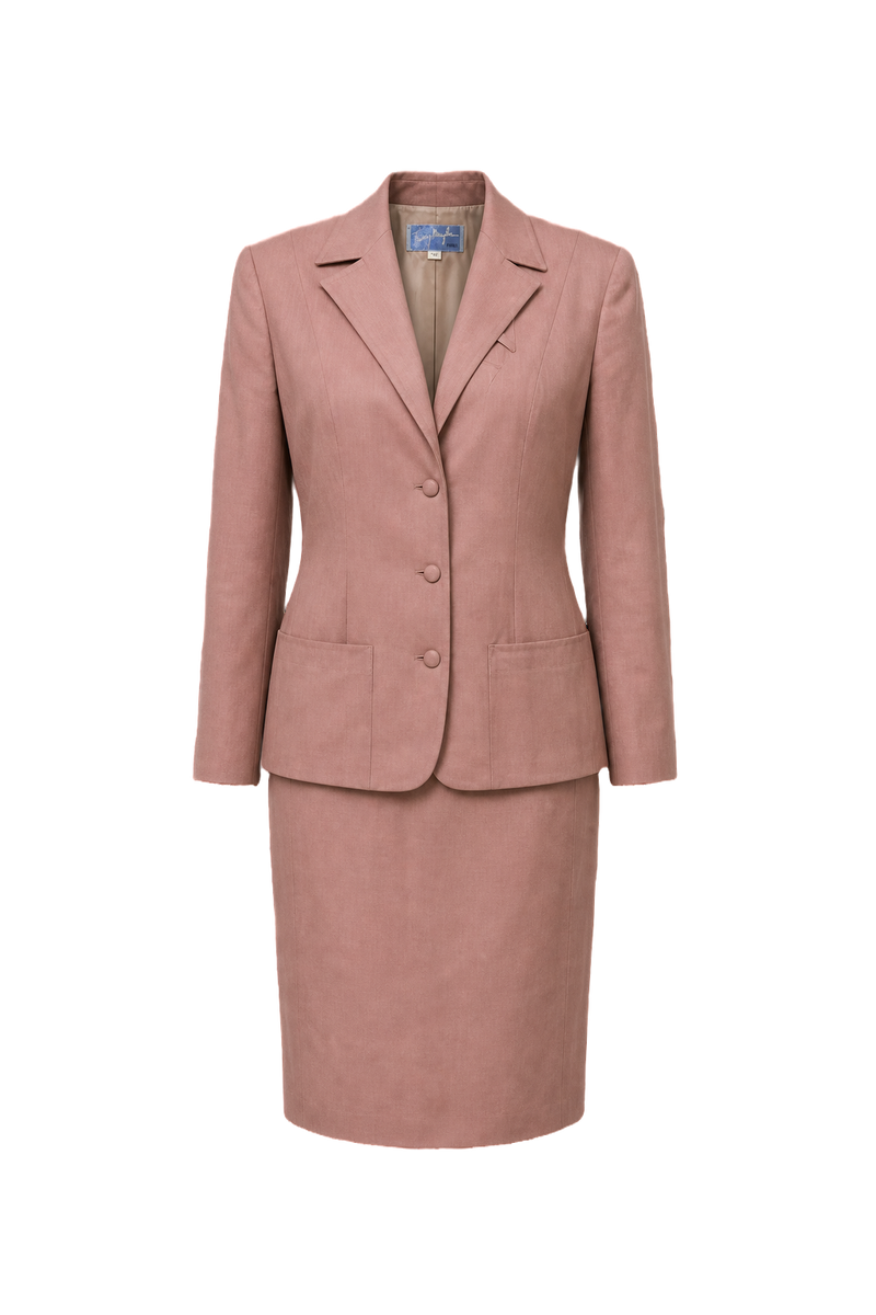 1980s Dusty Rose Silk Blend Blazer + Skirt - Front View