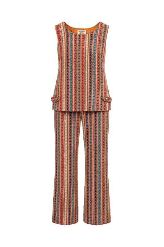 1970s Multicolored Cotton 2-Piece Set - Front View