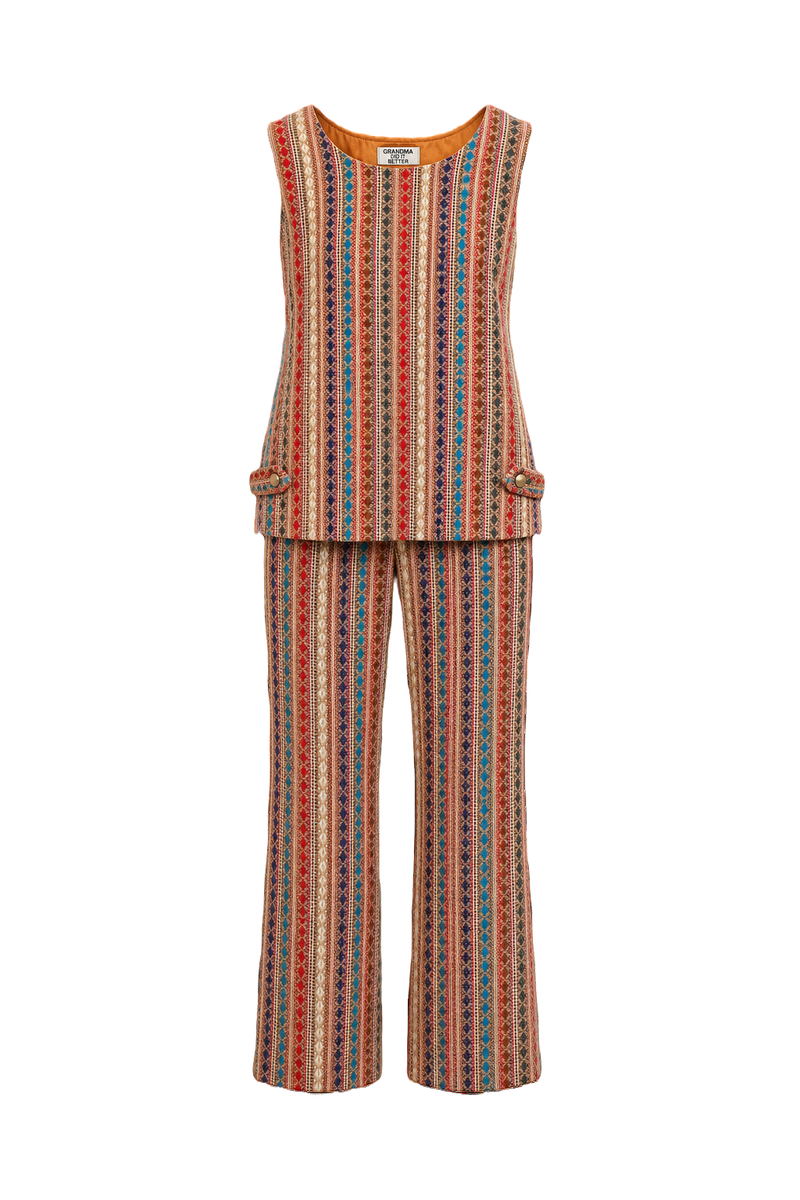 1970s Multicolored Cotton 2-Piece Set - Front View