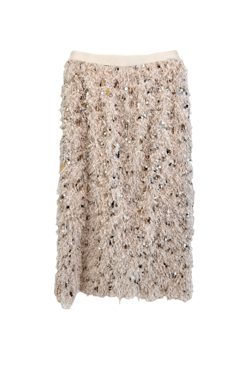 1990s Cream Wool Blend Skirt - Front View