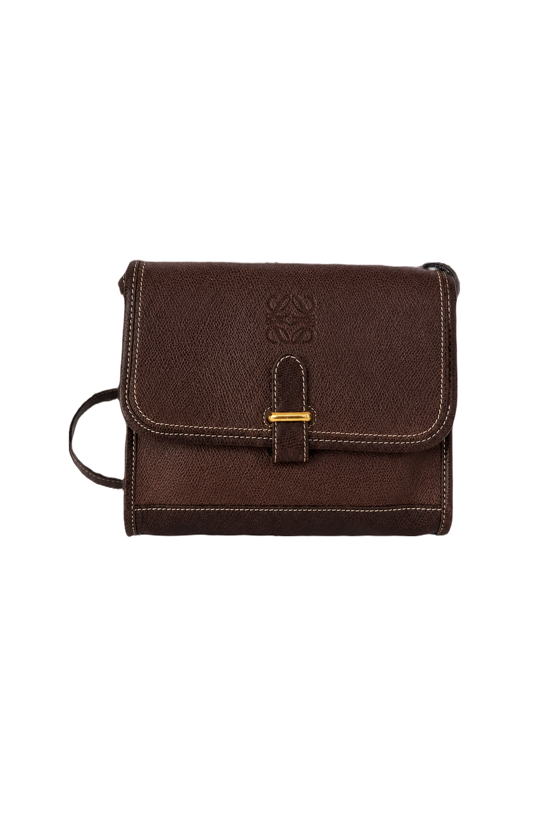 1980s Dark Brown Leather Bag - Front View