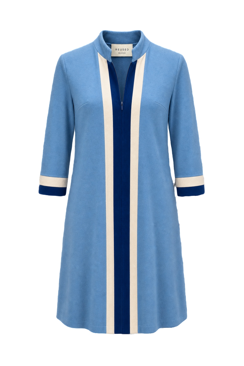 1960s Blue Cotton Blend Shift Dress - Front View