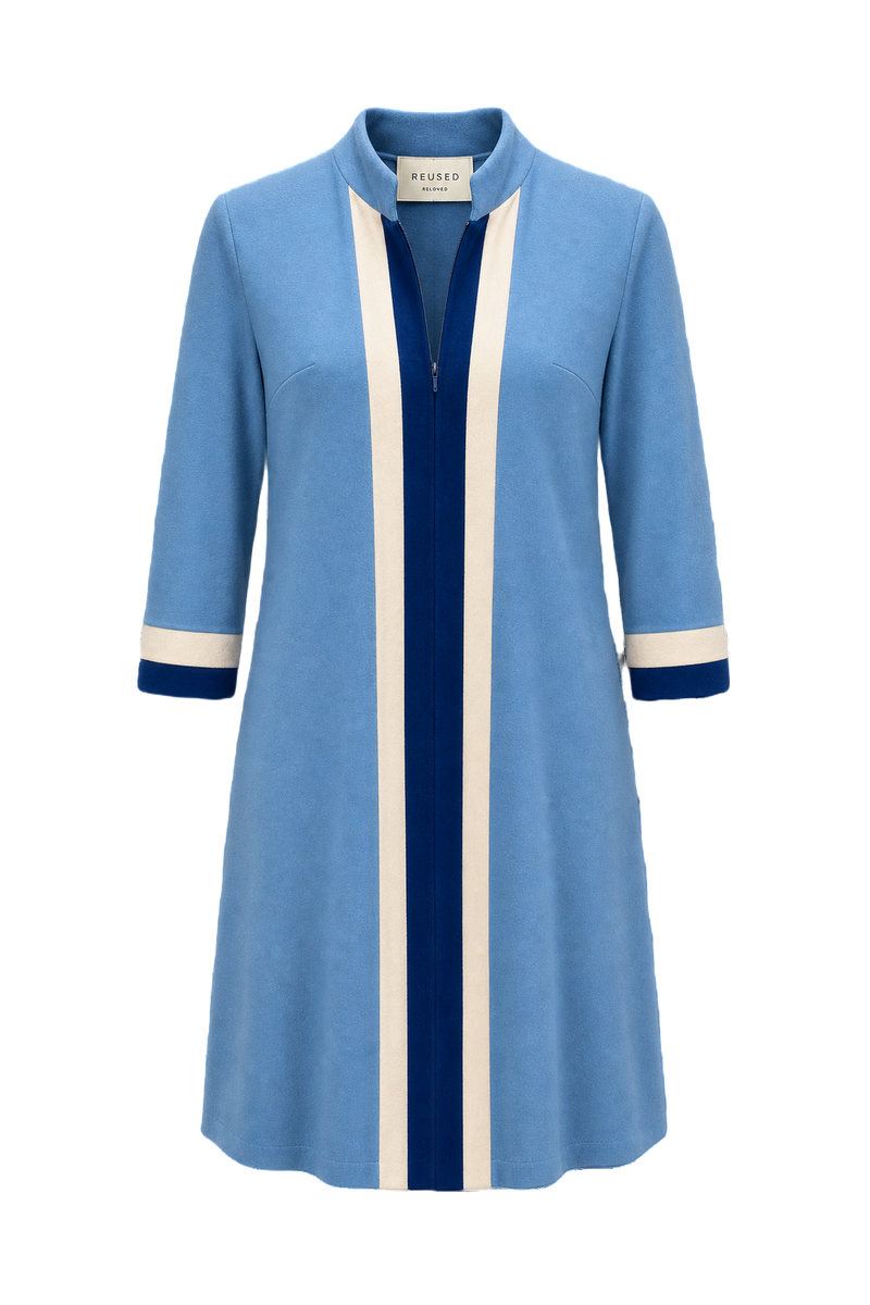 1960s Blue Cotton Blend Shift Dress - Front View