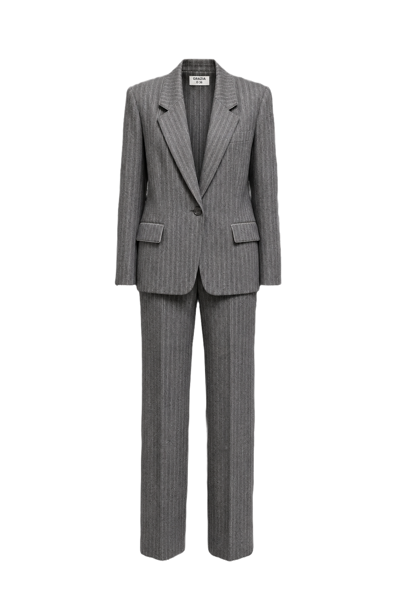 1990s Grey Wool Blend Blazer Set - Front View