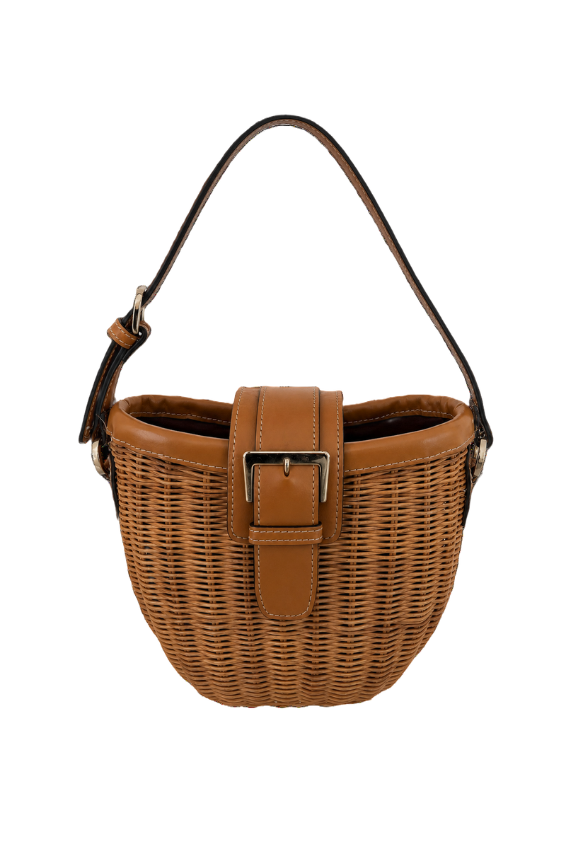 1980s Tan Rattan Bag - Front View