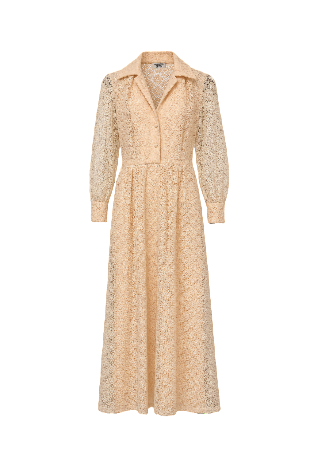 1970s Cream Lace Maxi Dress - Front View