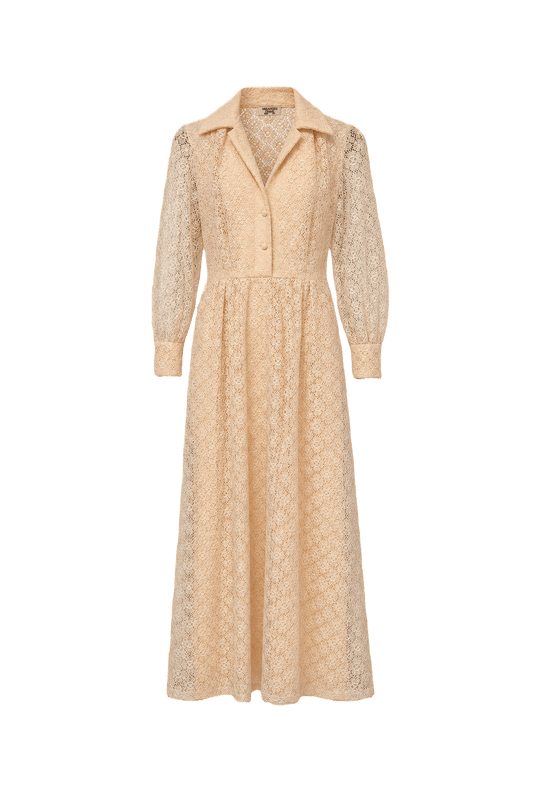 1970s Cream Lace Maxi Dress - Front View