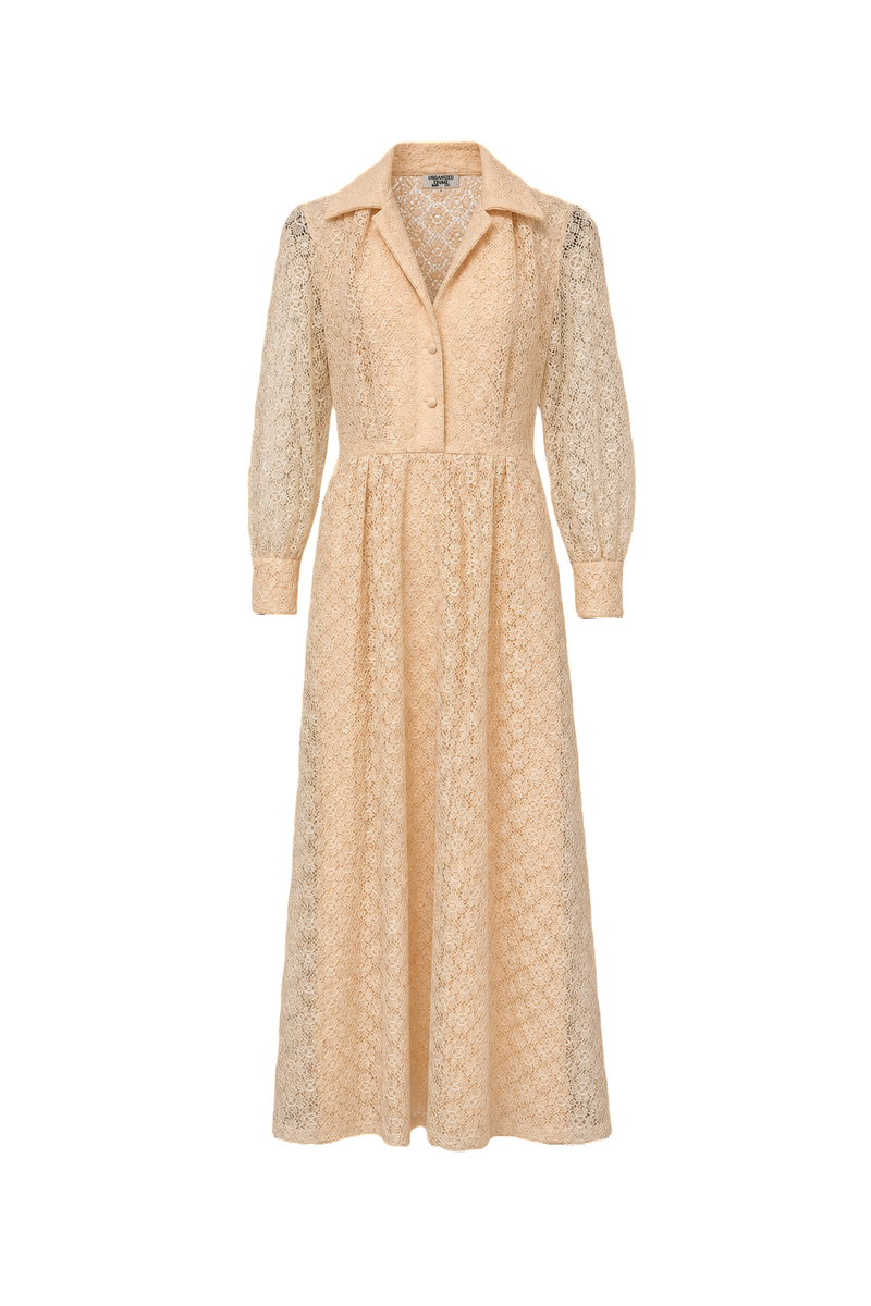 1970s Cream Lace Maxi Dress - Front View