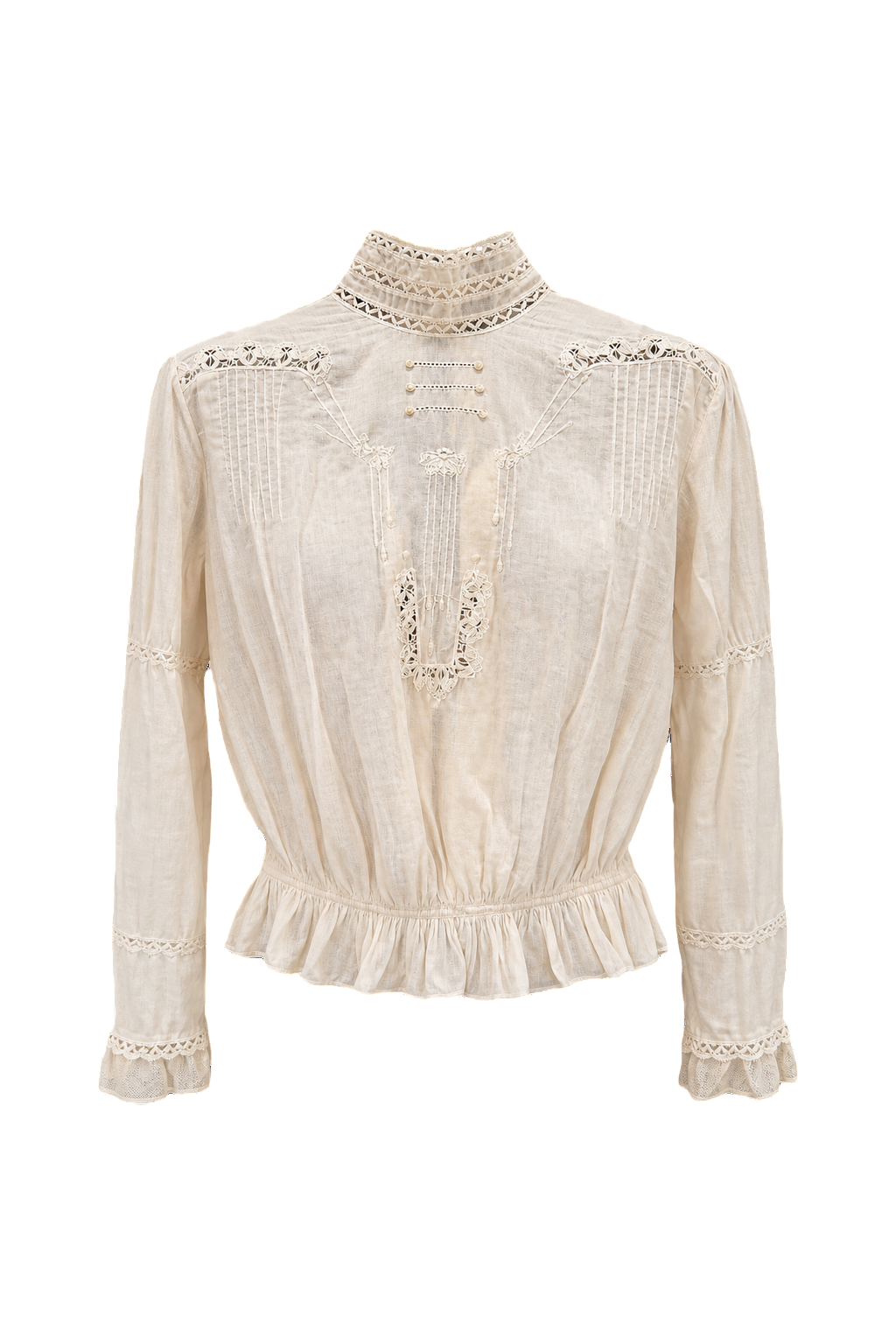 1930s Cream White Cotton Blouse - Front View