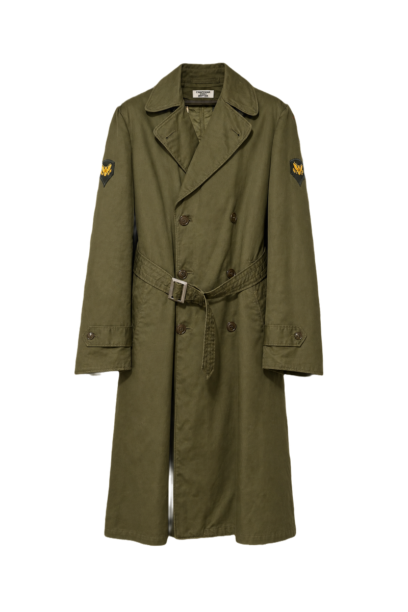1940s Olive Drab Cotton Trench Coat - Front View