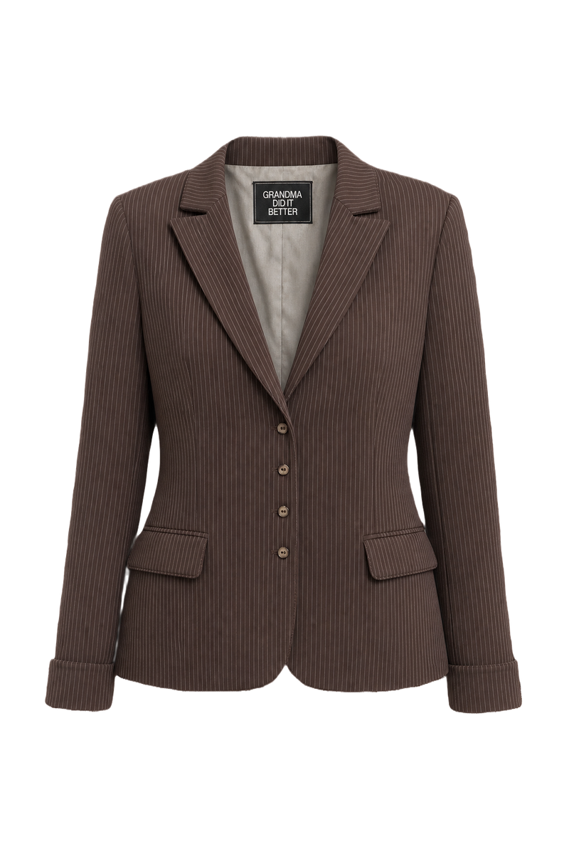 1990s Brown Polyester Blazer - Front View