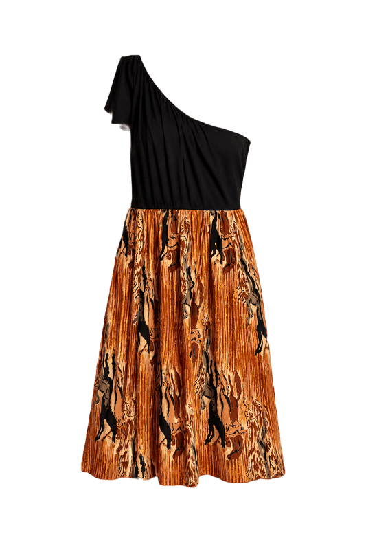 1970s Black Polyester Dress - Front View