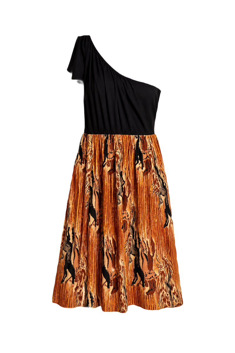 1970s Black Polyester Dress - Front View