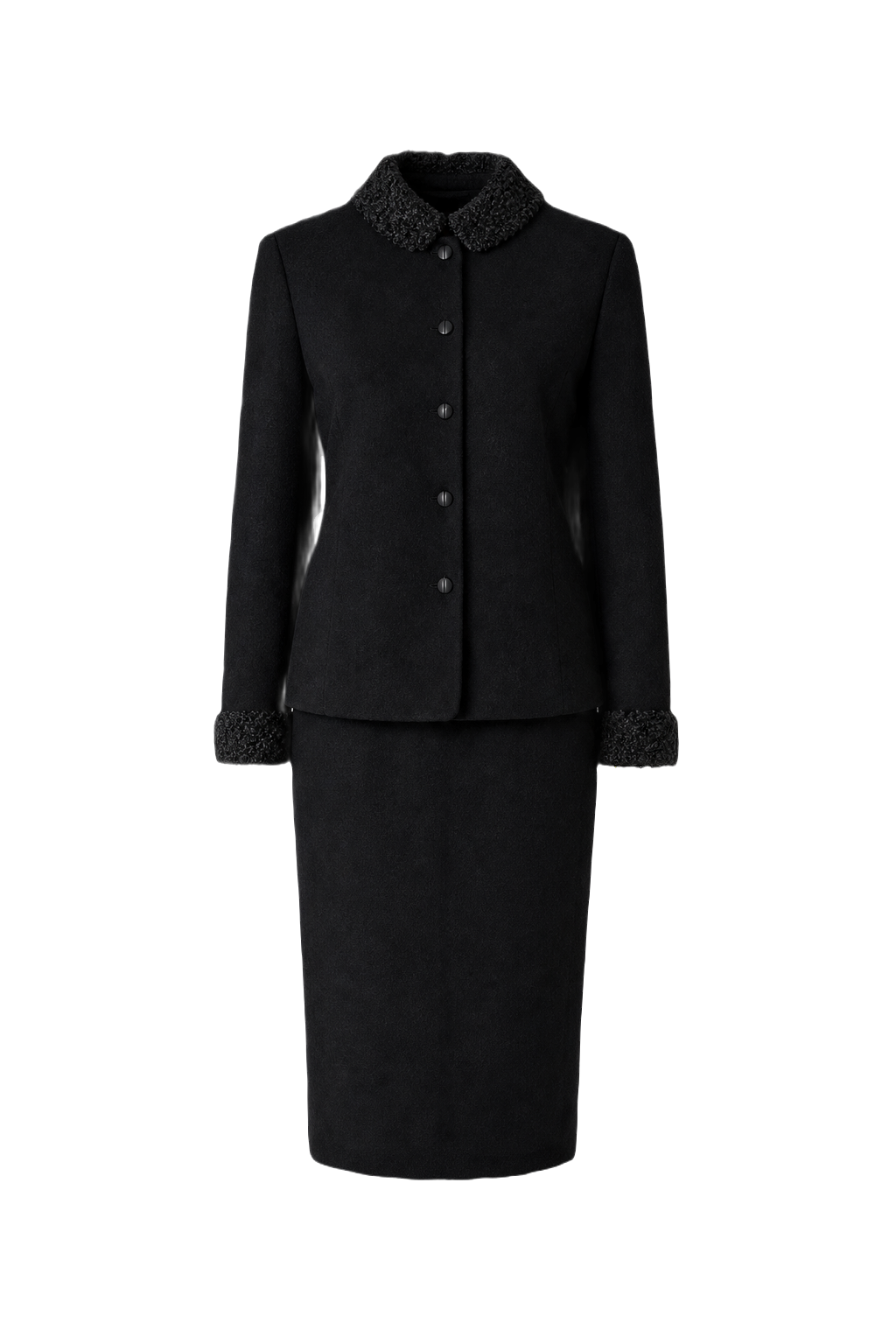1980s Black Wool Jacket and Skirt Set - Front View