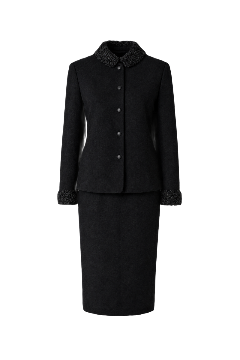 1980s Black Wool Jacket and Skirt Set - Front View
