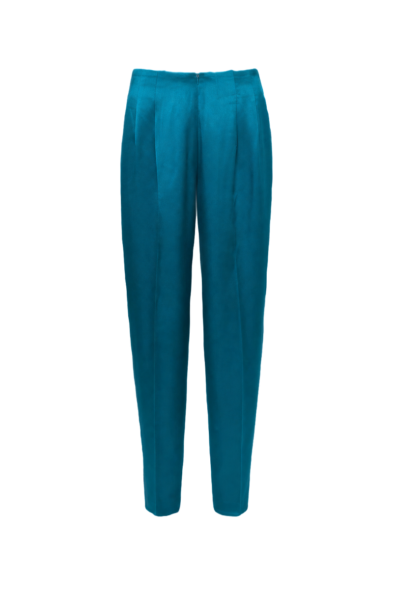 1990s Teal Polyester Trousers - Front View