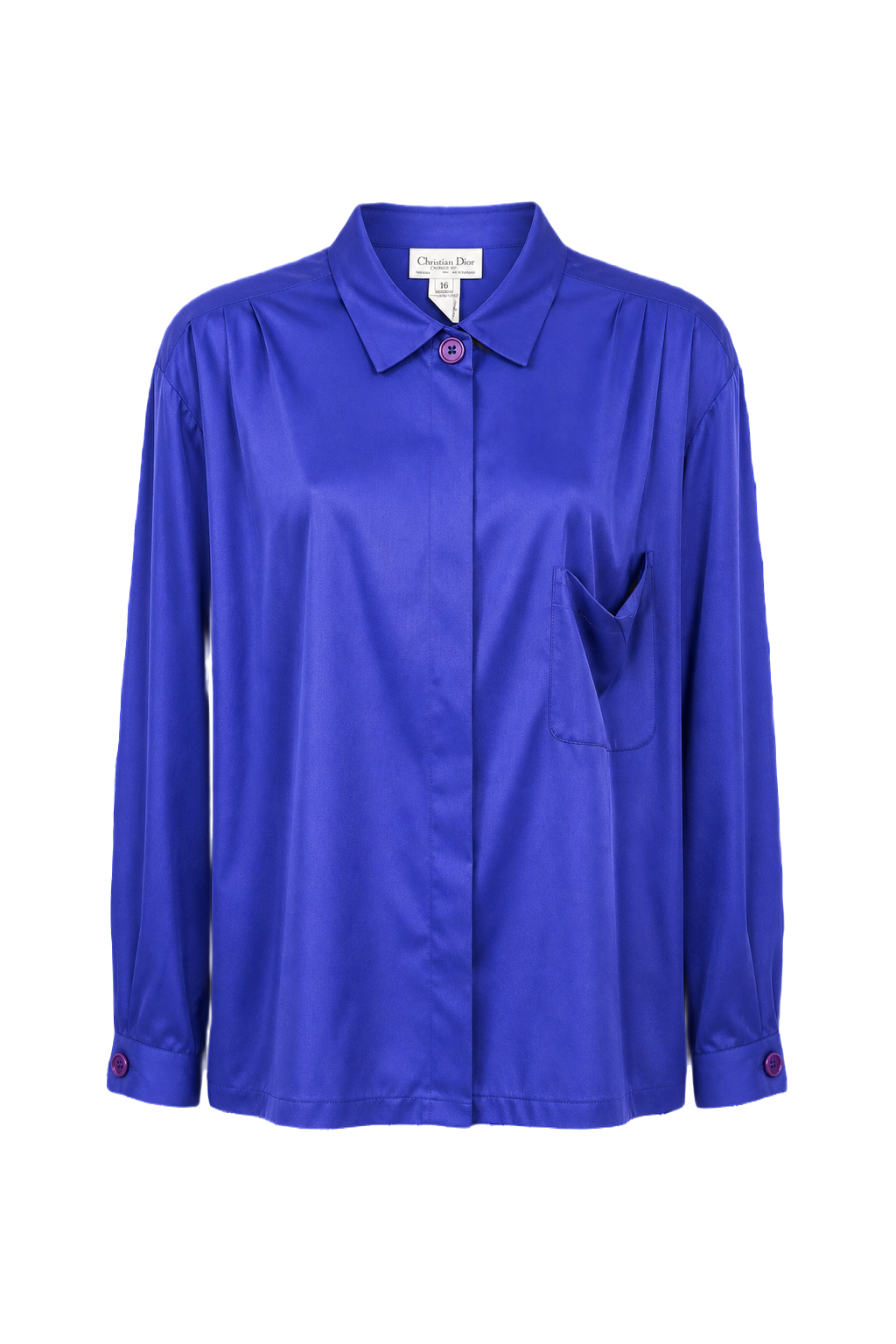 1980s Royal Blue Silk Blouse - Front View