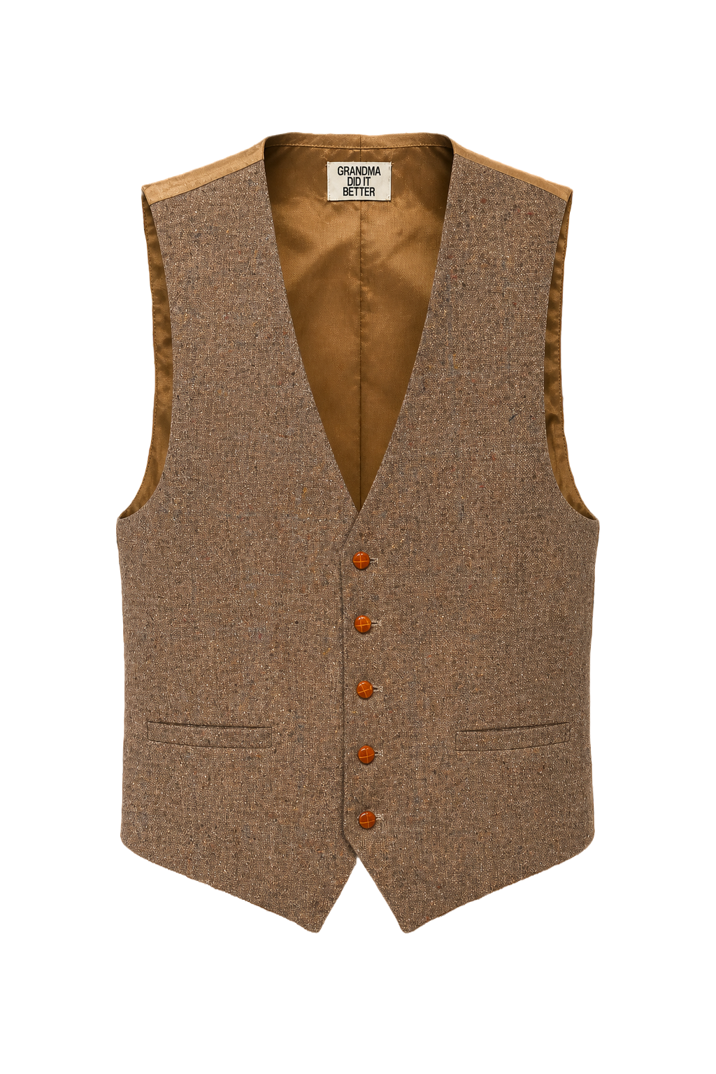 1970s Tan Wool Vest - Front View