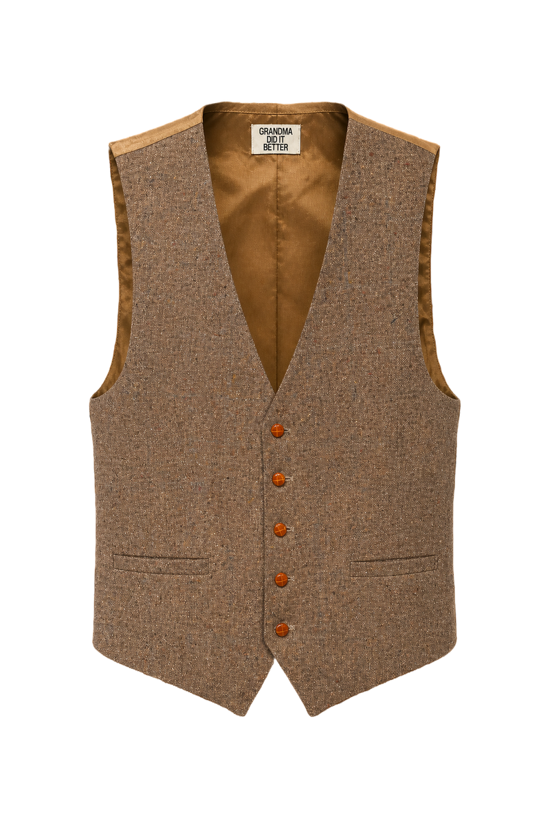 1970s Tan Wool Vest - Front View