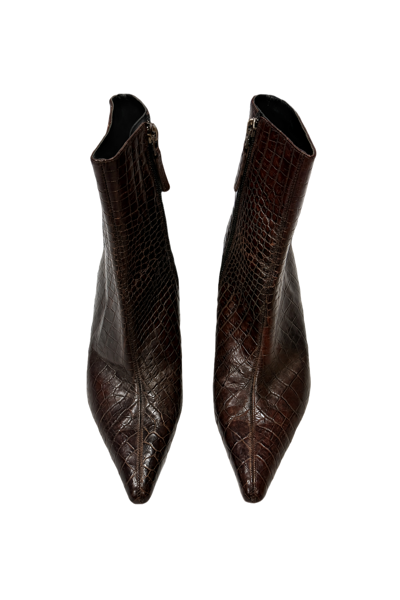 1990s Dark Brown Leather Boots - Front View