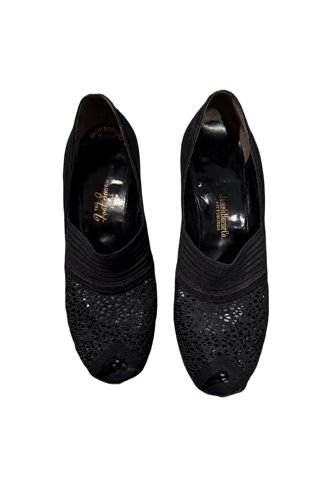 1930s Black Fabric Peep-Toe Shoes - Front View