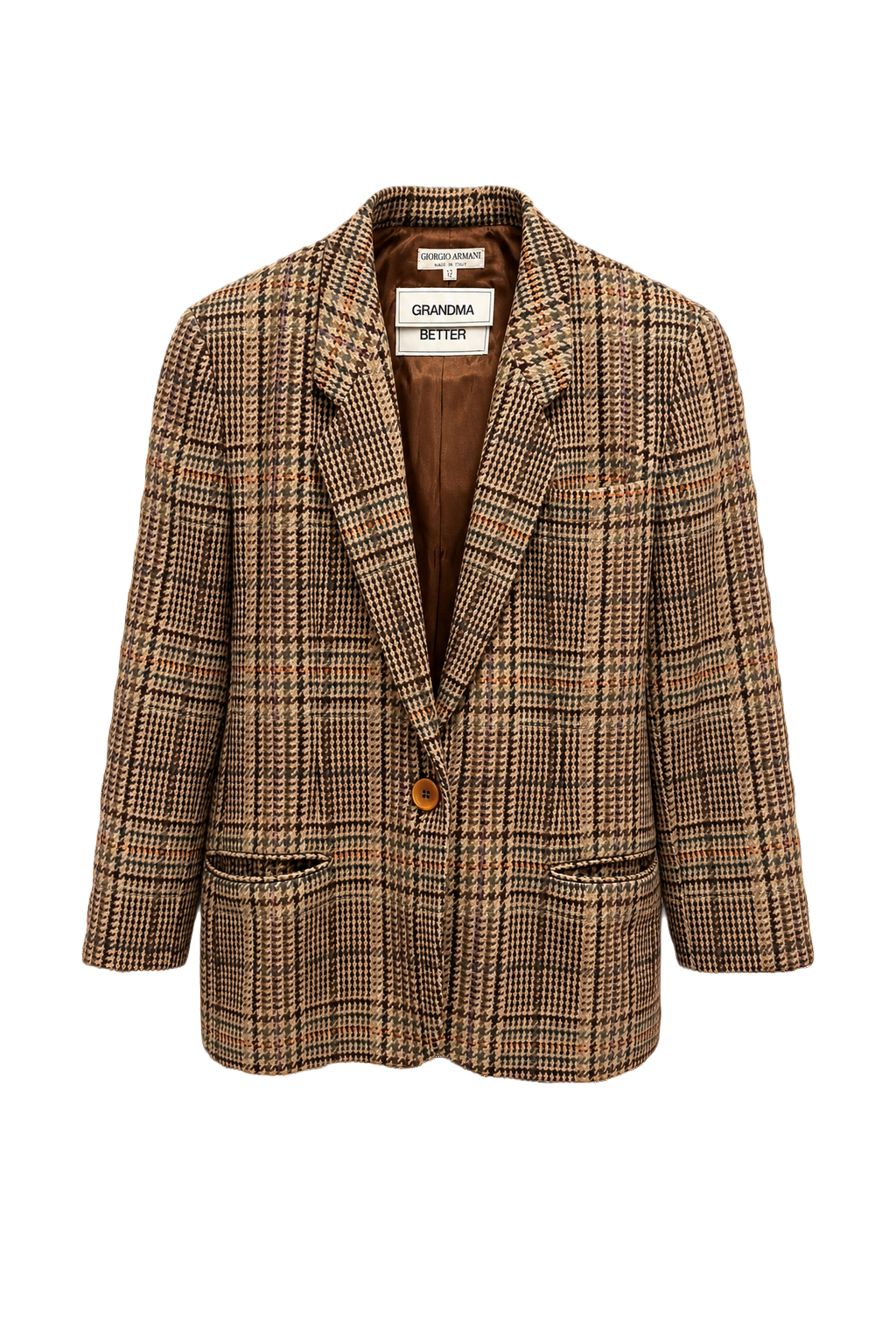 1970s Brown Plaid Wool Blazer - Front View