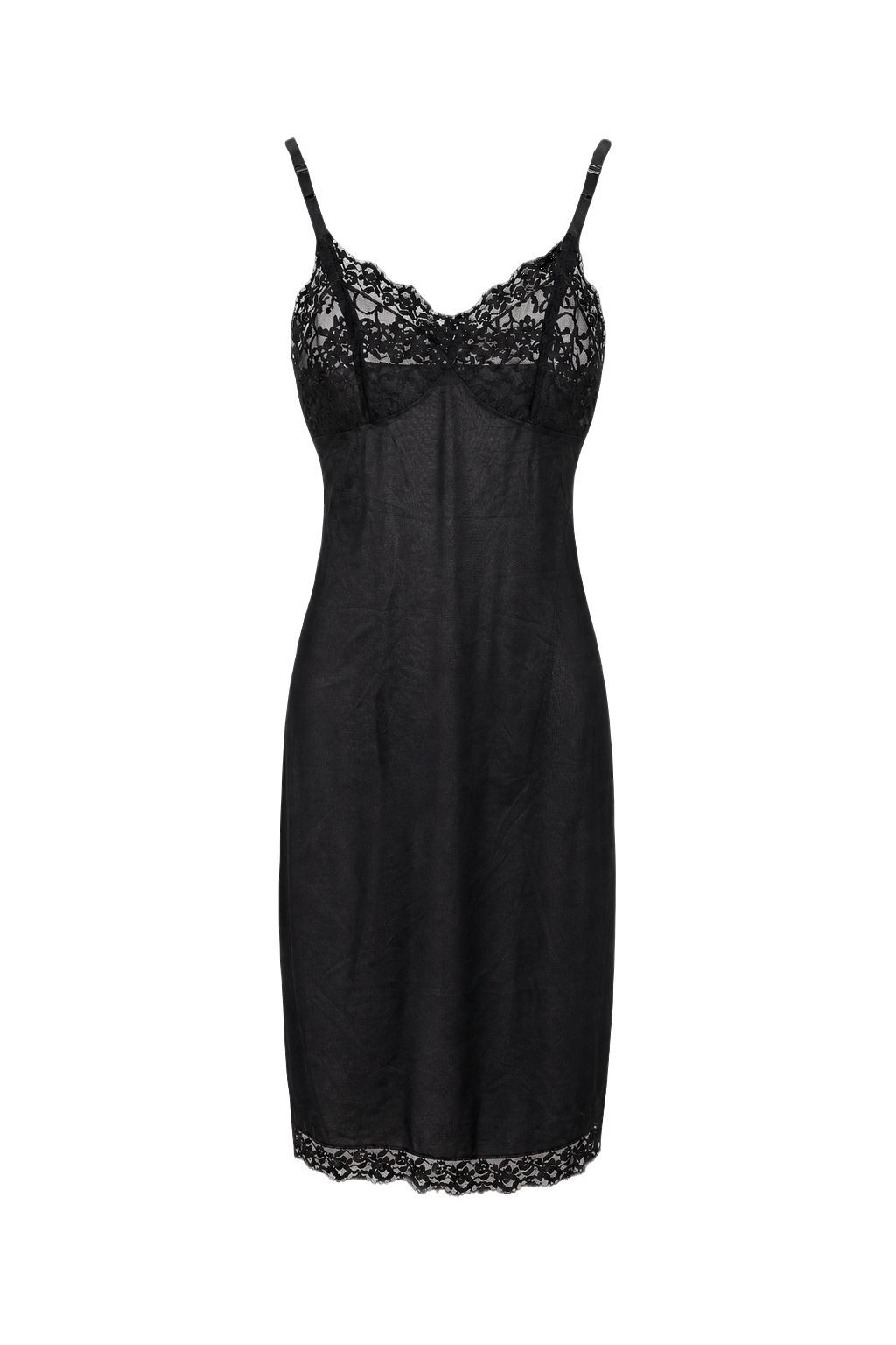 1920s Black Polyester Slip Dress - Front View