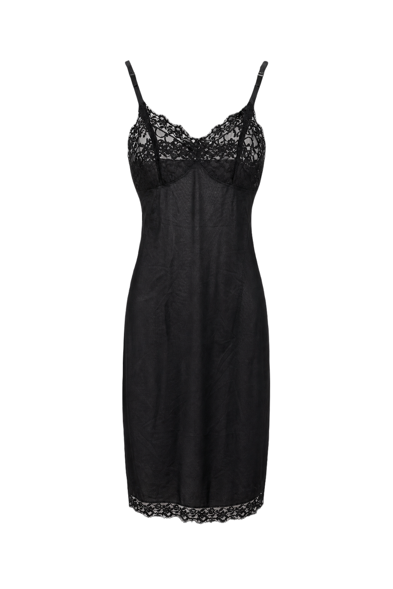 1920s Black Polyester Slip Dress - Front View
