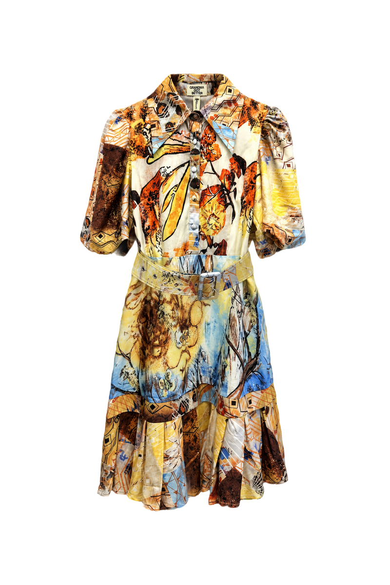 1970s Multicolor Silk Dress - Front View