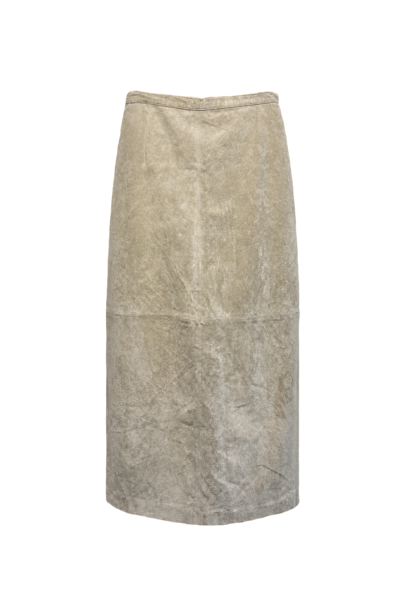 1990s Light Beige Suede Skirt - Front View