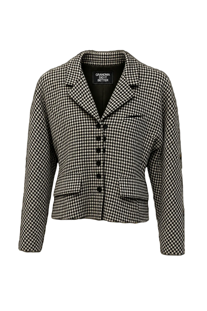 1990s Black and White Wool Blazer - Front View