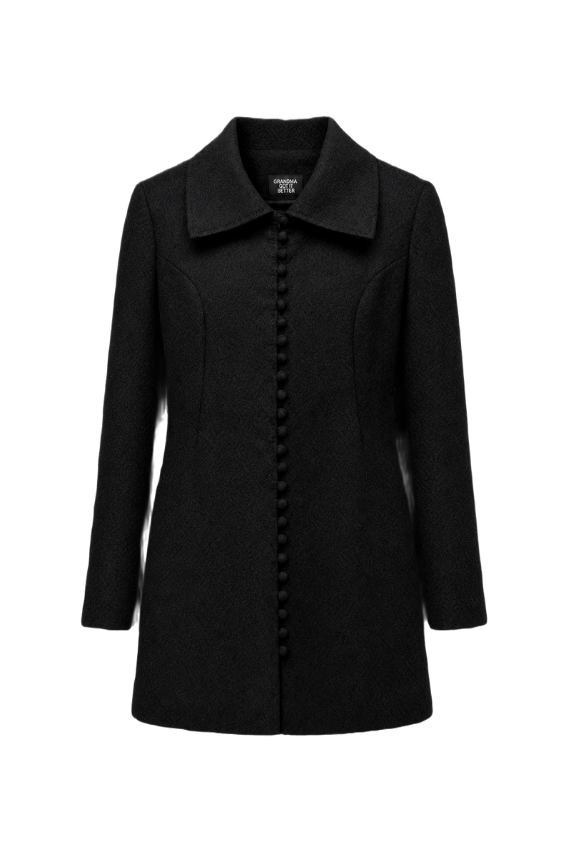 1990s Black Wool Coat - Front View